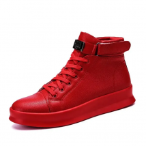 2025 New Large Size High Top PU Leather Men's Sneakers Male Running Shoes Sports Man Shoes Sport Man Sneakers Red Vulcanise Flat
