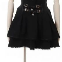 Japanese Mine Sweet Double Bow Leather Buckle Lace Slim High Waist Short Women Skirt Spring Lolita Sweet Cute Mini Skirts Shorts