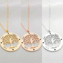Custom Family Names Necklace Stainless Steel Personalized Name Pendant Tree Of Life 1-5 Names Birthstone For Women Birthday Gift