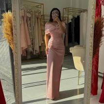 Thinyfull Mermaid Off Shoulder Prom Dresses Satin Sleeveless Crystal Evening Party Dress Split Long Special Gown Customized