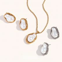 New Trendy Baroque Imitation Pearl Pendant Stainless steel Necklace For Women Fashion Waterproof Collar Neck Jewelry Accessory