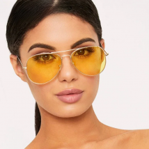 WHO CUTIE 2025 Night Vision Goggles Aviation Sunglasses Women Brand Design Gold Metal Frame Female Sun Glasses Yellow Lens OM874