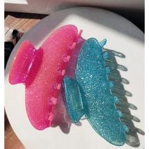 HANGZHI 2021 New French Glitter Pink Bath Barrette Acrylic Hair Clip Shark Claw Hairpin Fashion Head Accessories for Women Girl