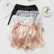 Women Spring Summer Satin Silk Lace Safety Shorts Pants Sweet Loose Elastic Home Sleep Shorts Nightwear Bottom Thin Pajamas