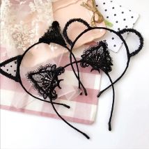 Women Hair elastic headbands Fashion Black Lace Cat Ears Headband Wedding Photography Portrait Style Hair Hoop hair accessories
