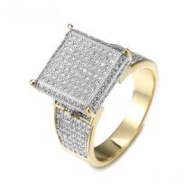 VANAXIN High Quality Square Hip Hop Rings for Men Micro Paved Cubic Zirconia brass 14K Gold Plated Iced Out Jewelry Gift