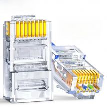 AMPCOM RJ45 Connector Pass Through CAT6 CAT5E Modular Plug Network Ends UTP 3U 50u Gold Plated 8P8C Crimp End for Ethernet Cable