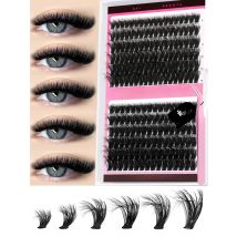 GROINNEYA Cluster Lashes Kit Fluffy Thick Eyelash Extension Kit Volume Mixed Tray Faux Mink Lashes Lash Extension Makeup