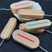 5mm Oval USB Wood Display Base Stand with Warm White RGB Led Lights for Laser 3D Acrylic Glass Table Night Lamp DIY Dropshipping