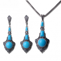 Black/Orange/Blue Resin Stone Vintage Jewelry Set Long Pendant Necklace Earrings Sets For Women Fine Gift