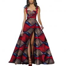 African Dresses for Women Print Dashiki Adjusting Buckle Long Split Dress Bazin Riche Sleeveless Ankara Dresses WY5965