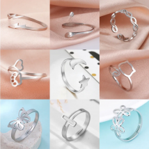 EUEAVAN 7pcs Adjustable Ring Set for Women Girls Stainless Steel Moon Star Cross Infinity Finger Rings Fashion Engagement Gifts