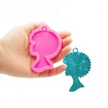 Shiny Silicone Afro Mold Badge Reel for Jewelry  - Girl Resin Crafting Keychain Mold with Epoxy - Mold Resin Craft DY0798
