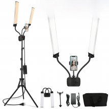 Double Arms LED Fill Light Photo Studio Long Strips LED Ring Lamp with Tripod LCD Screen 3200-5600K Photographic Selfie Lighting