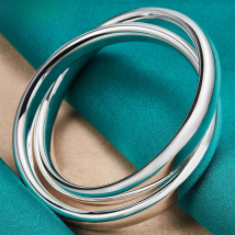 DOTEFFIL 925 Sterling Silver Smooth Double Big Ring Bangle Bracelet For Woman Man Fashion Charm Wedding Engagement Jewelry
