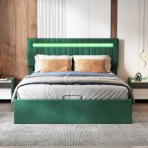 Rosahqnda Letto box imbottito Letto matrimoniale con contenitore per adulti, letto matrimoniale con perno a doghe, velluto verde senza materasso