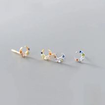 WOOZU Real 925 Sterling Silver Romantic Cute Moon Colored Zircon Stud Earrings For Women Party Girl Luxury Birthday Jewelry Gift