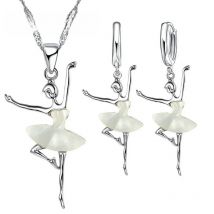 925 Sterling Silver Ballet Girls Pendants Necklaces Earrings Set For Girls Party Accessory Fashion Women Jewelry Sets