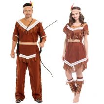 Umorden Adult Women Men Native Indian Princess Chief Pocahontas Costume Halloween Purim Party Mardi Gras Fancy Dress