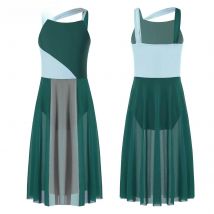 Kids Girls Sleeveless Color Block Contemporary Lyrical Dance Leotard Dresses Ballet Dance Ballroom Stage Performance Clothing