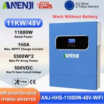 ANENJI 11KW Inverter solare 48V Ad alta potenza Off/On Grid Inverter 230VAC Doppia ingresso fotovoltaico Regolatore di carica solare MPPT 160A integrato