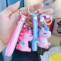Cute Unicorn 3D Keychain Female Car Key Pendant Bag Backpack Ornaments Girl Child Lovers Gift Toy Kawaii Cartoon Phone Lanyard