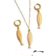 Yhpup Wholesale Ocean Stainless Steel Metal Fish Pendant Necklace Earrings Rust Proof Golden PVD Plated Trendy Fashion Jewelry