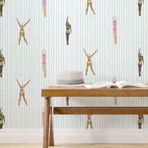 Peel and Stick Swimmers Wallpaper, Swimmer Flower Wallpaper, Vintage Wall Mural for Home Decor,Retro Self Adhesive Or Tradition