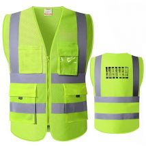 Fluorescent Yellow Mesh Vest Print Logo With Pocket Construction Work Wear Security Jacket Hi Vis Clothing