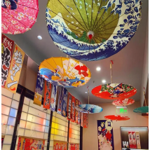 Aprilis Restaurant Decor Japanese Oil Paper Umbrella, Japanese Hotel Ceiling, Classical Decorative Umbrella Cherry Parasol 82CM