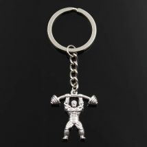 Fashion Keychain 31x28mm Fitness Muscular Man Lifting Barbell Silver Color Pendants DIY Men Jewelry Car Key Chain Ring For Gift