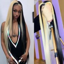 Ali Coco Straight Half 613 Half Black Lace Front Wig 28 30 Inch Straight 613 Blonde Lace Front Wig Pre Plucked Human Hair Wigs