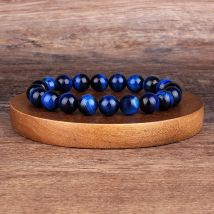 New Lightning Royal Blue Tiger Eye Bracelets Men Natural Energy Stone Hematite Round Beads Bracelets for Women Jewelry Pulsera