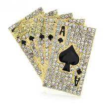 Wuli&baby Sparkling Full Crystal Poker Brooch Pins 10 J Q K A 2021 Designer Women Fashion Jewelry Gift