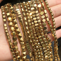 AAA+ Color Retention Gold Plated Natural Hematite Beads Round Cube Cylinder Loose Rondelle Beads For Jewelry Making DIY Bracelet