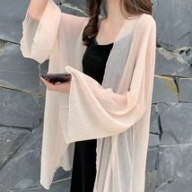 Shirt Women Summer Thin Sun Proof Solid Casual Chiffon Loose Open Stitch All Match Female Outfits Ulzzang Basic Fashion Fairy