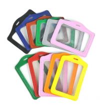 PU Leather ID Badge Case Clear With Color Border Lanyard Holes Double Sided Transparent Credit Card Holder Gift Office Supplies