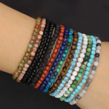 4mm Natural Stone Lapis Lazuli Bead Stretch Bracelet Tiger Eye Round Beaded Bracelets Bangles Jewelry for Men Women