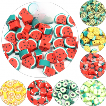 50Pcs/Lot Soft Polymer Clay Beads Fruit Mixed With Loose Spacer Beads For Women Girls Jewelry Making DIY Bracelet Necklace