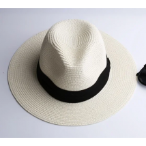 LNPBD Summer fashion white flat brim wide brim women's strawhat women's jazz fedoras hat sun-shading hat beach cap summer