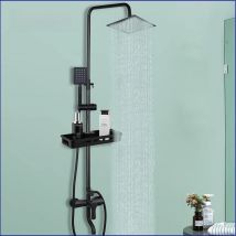 JIENI Matte Black Rainfall Shower Faucet Set Paint Black Bathtub Shower Mixer Faucet & Wall Mounted Hand Shower Mixer Faucet Set