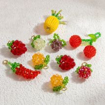 2 PCs Multicolor Fruit Glass Charms Crochet Knitted Weaving Pendants Cute Grape Charms for DIY Jewelry Accessories Findings