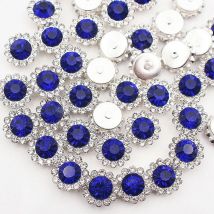 8MM-12MM Flower Claw Blue Sew On Rhinestones Silver Bottom Stones Glass Crystals Sewing Rhinestones Clothing Accessorie Crafts