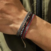 Bohemian carved ethnic style cotton rope bracelet natural weathered stone agate bead bracelet for men's jewelry Dropshipping