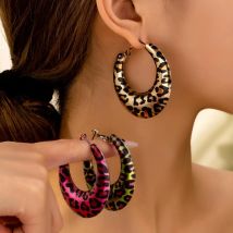 New Fashion Sexy Leopard Print Hoop Earring Exaggerated Designer Geometric Oval Large Drop Dangle Earrings Womens Jewelry Gift