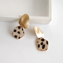 girl leopard earrings all-match contrast color plush eardrops stitching frosted circle geometric earring wholesale