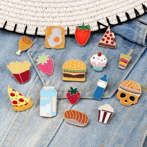 Enamel Pins Cartoon Food Brooch for Women Gift Jackets Lapel Denim Badge Egg Hamburger Fries Strawberry Cake Kids Favorite Pin