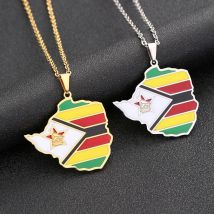 Zimbabwe Map Flag Pendant Necklace Stainless Steel For Women Men Gold Silver Color Charm Fashion Zimbabweans Jewelry Gifts