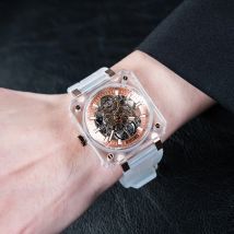 OBLVLO Herren-High-End-Skelett-Automatik-Mechanische Uhr, quadratisch, durchsichtiges Gehäuse, wasserdichtes Kautschukarmband, Sportmode, Zeitmesser BRM