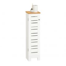 SoBuy BZR85-W Soporte independiente para ruedas de inodoro Armario para inodoro Almacenamiento de papel higiénico Estante de baño Armario de baño Blanco Naturaleza